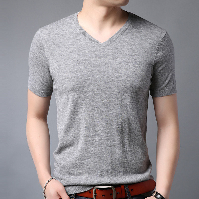 Wool Spring Short-sleeved T-shirt Men Light Grey