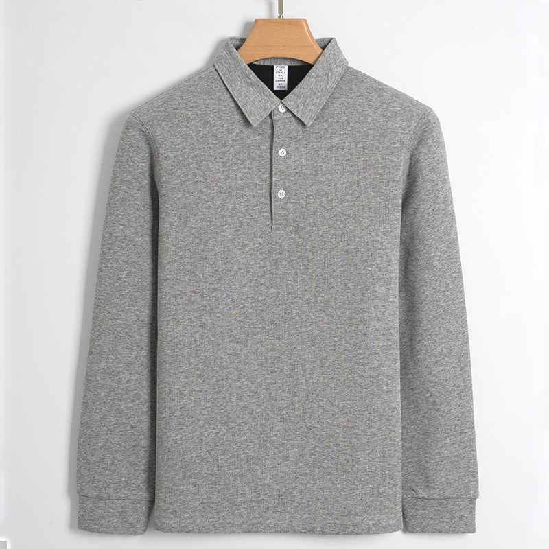 Fleece-lined Thickened Cotton Stretch Keep Warm Polo Shirt Men Heather Gray