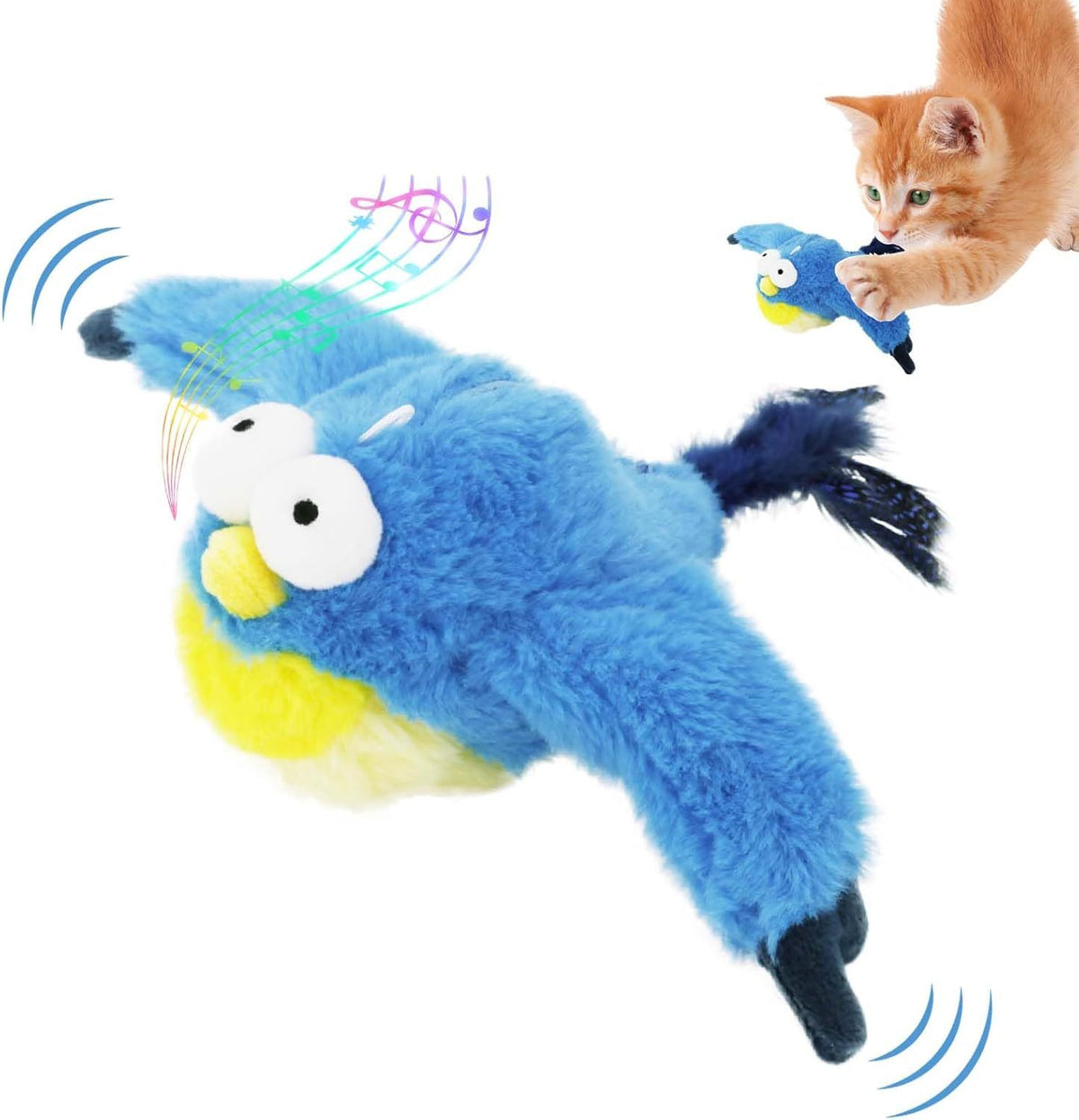 Interactive Chirping Bird Cat Toy, 2025 New Flying Interactive Flapping Chirping Bird Cat Toy, Flapping Bird Cat Toy For Indoor Bored Cats, Flapping Bird Cat Toy Blue bird