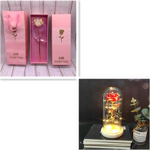24K Luminous Color Gold Rose Flower Set Gold pink pack A