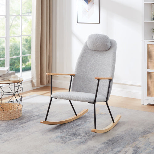 Modern Rocking Chairs Upholstered Chairs Comfortable Side Chairs For Children's Rooms, Bedrooms, Living Rooms Light gray