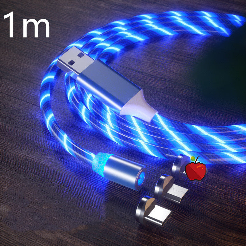 Magnetic Charging Cable Streamer Fast Charging Cable Lighting Micro USB Cable LED Magnet Charger Type-C Cable Blue 3in1