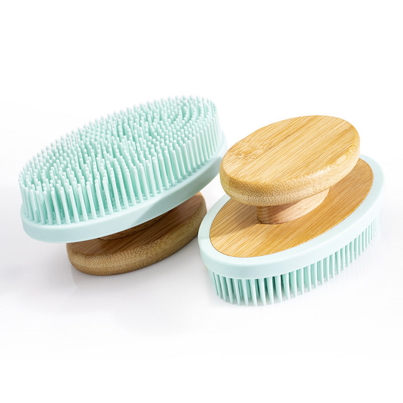 Silicone Bath Brush Massage Bath Soft Hand-held Long Teeth Cleaning Light Blue Bulk