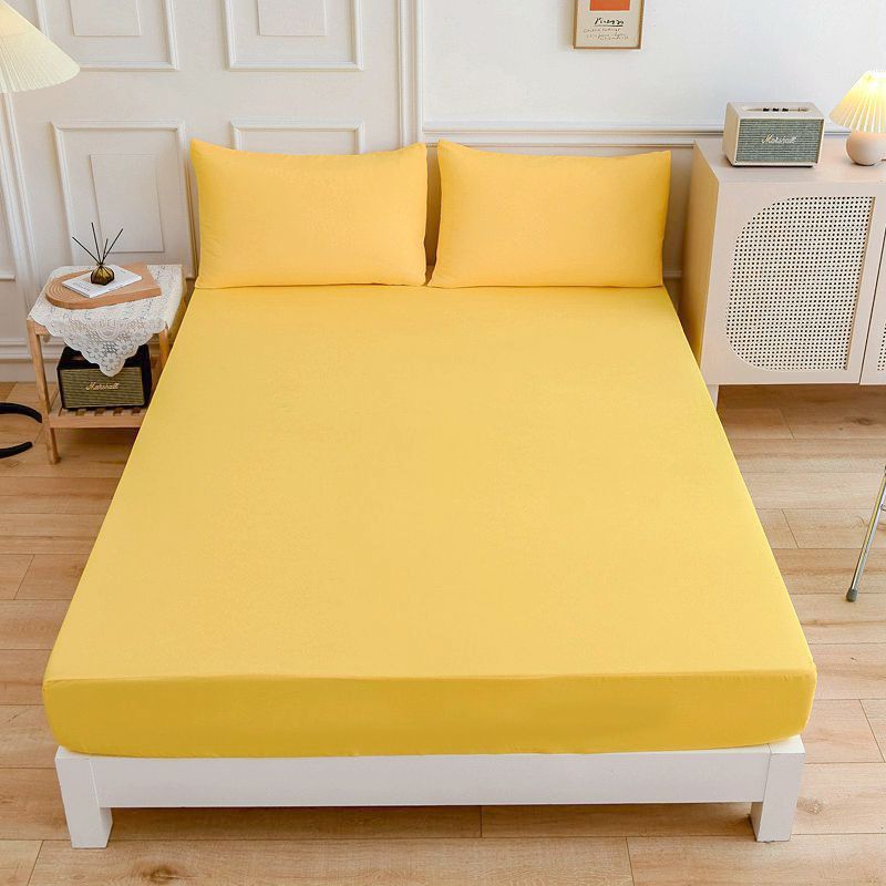 Students Cotton Bed Sheets Fitted Sheet Pillow Case Lemon yellow