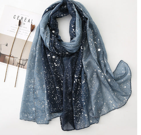 Hot Silver Gradient Personalized Scarf Thickened Warm Scarf Dual-use Shawl Blue gradient 180X90CM