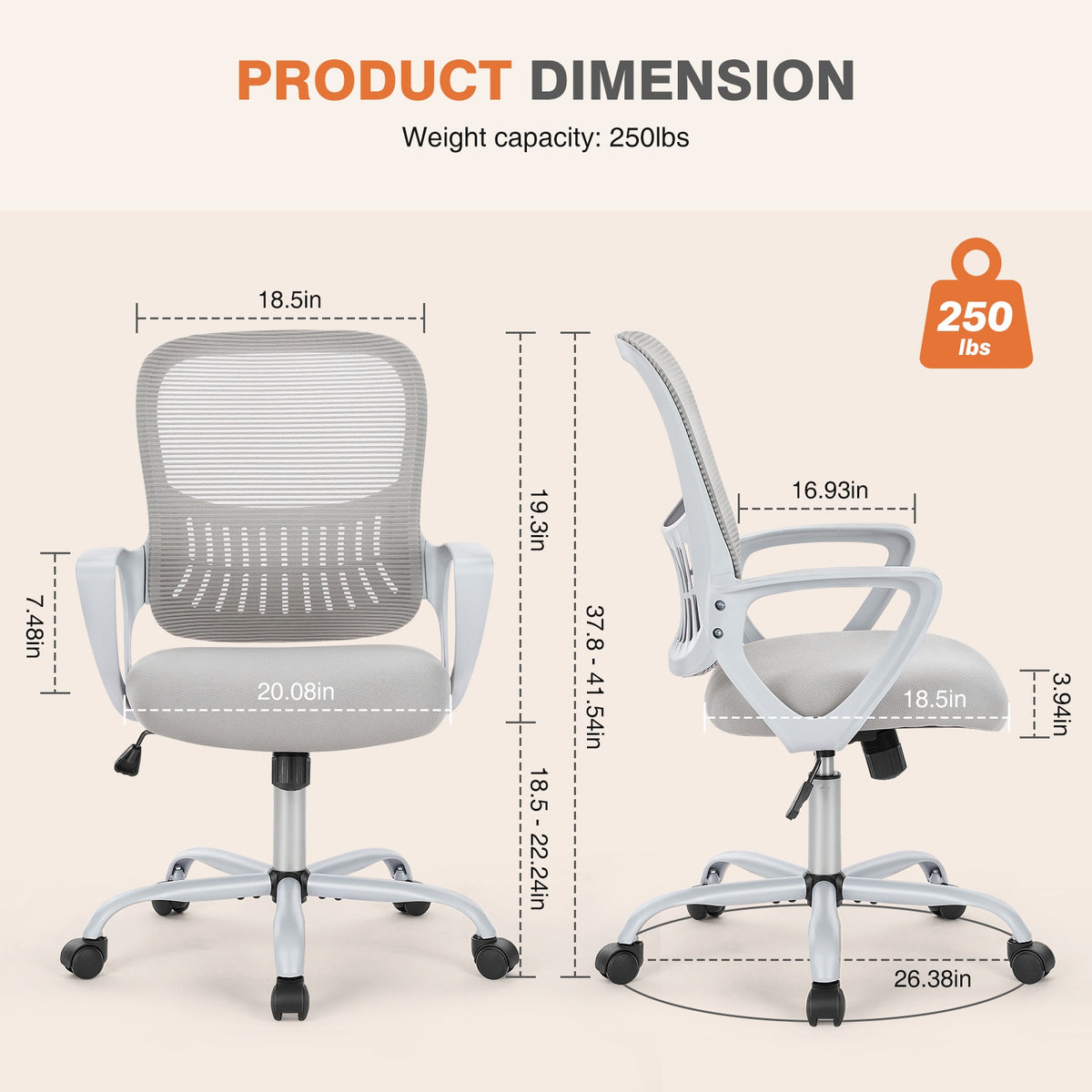 Tall Office Chair For Standing Desk With Adjustable Foot Ring,Counter Height Office Chairs GrayFixed Handrail