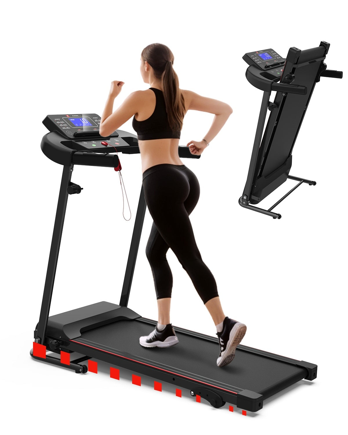 Foldable Treadmill Fitness Walking Machine Black