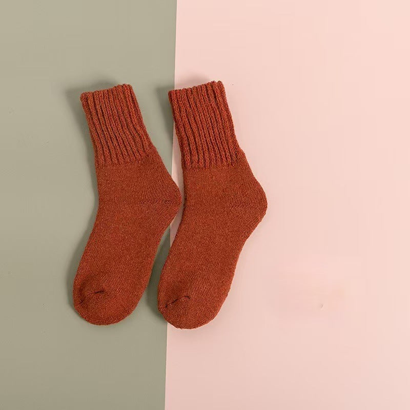 Wool Women's Medium Stockings Thickened Keep Warm Pure Color Red Free Size Simple Package