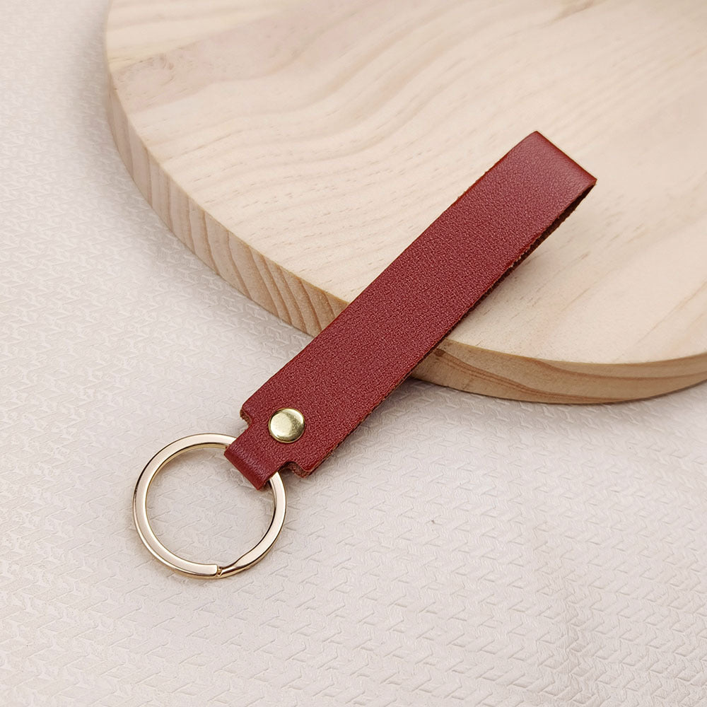 Versatile Solid Color Leather Keychain Deep red