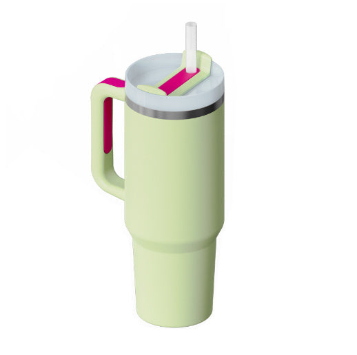 Personalized DIY Straw Coffee Insulation Cup With Handle Portable Car Stainless Steel Water Bottle Large Capacity Travel BPA Free Thermal Mug Light Green