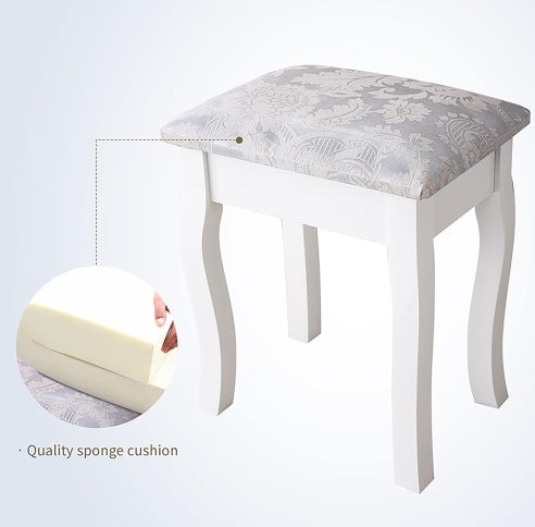 Vanity Table Set With 4 Drawer, Makeup Dressing Table W Cushioned Stool, Girls Women Bedroom Furniture Set Oval Mirror
