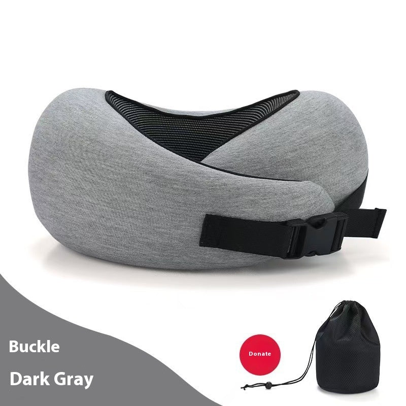 Soft Memory Foam Travel Neck Pillow U Shape Adjustable Support Comfortably Sleeping On Plane Car Office Noon Break Dark Gray Buckle Style
