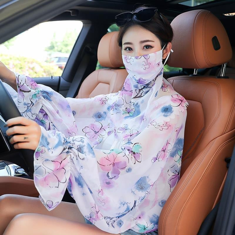 Women's Minimalist Face Mask And Neck Protection Integrated Sunscreen Clothing Color Splash Ink