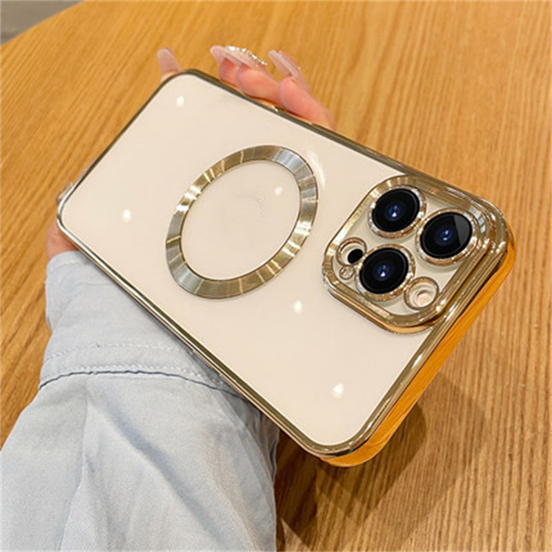 Creative Lens Film Plating Magnetic Suction Phone Case Protector Gold