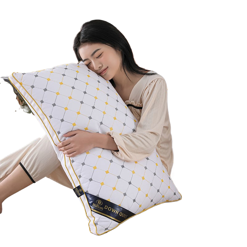 Hilton Hotel Feather Velvet High Rebound Pillow Pillow Core Household Adult Single Neck Pillow Fiber Pillow Core bilateral white one outfit bilateral low pillow weighs about 750G