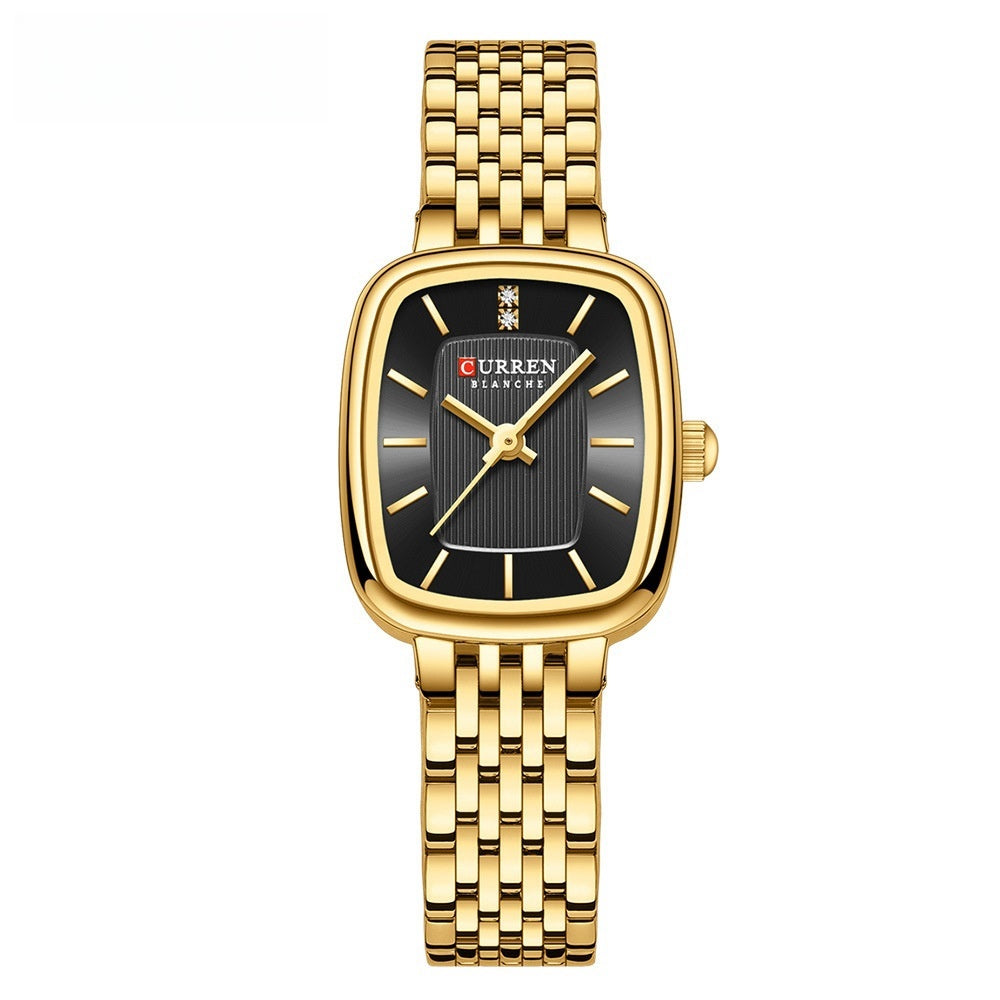 Women's Fashion Casual Steel Belt Watch Gold Black