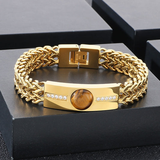 Men's Tigereye Curved Titanium Steel Bracelet