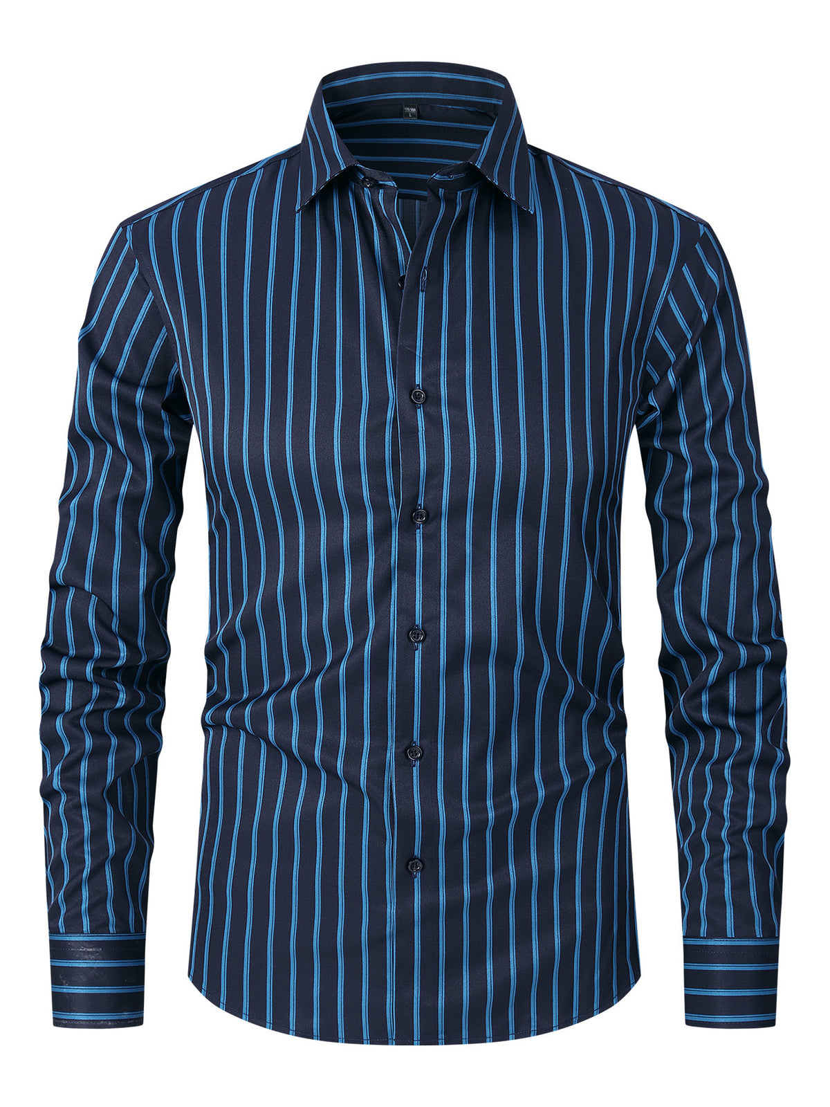 Men's Striped All-matching Ice Silk Long Sleeve Shirt 04 Blue Stripes