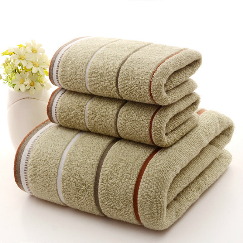 Cotton Three-piece Towel Veneer Cloth Thickened Hotel Bath Towel Embroidery Green Three Sections 35X75cm And 70X140cm