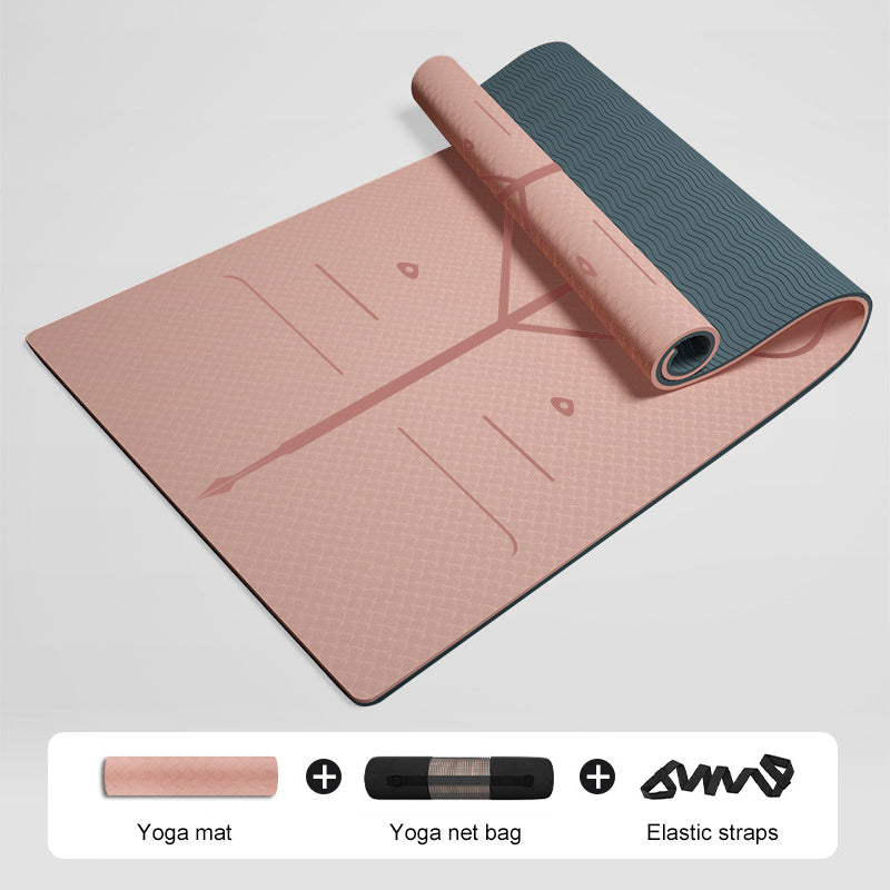 Home Thickened Non-slip Fitness Yoga Mat Pink Postural Line Set 183x80x0.8cm