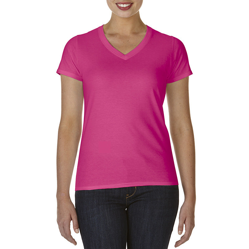 Ladies V-Neck T-Shirt Casual Breathable Bottoming Export Short Sleeve Helicon Colors