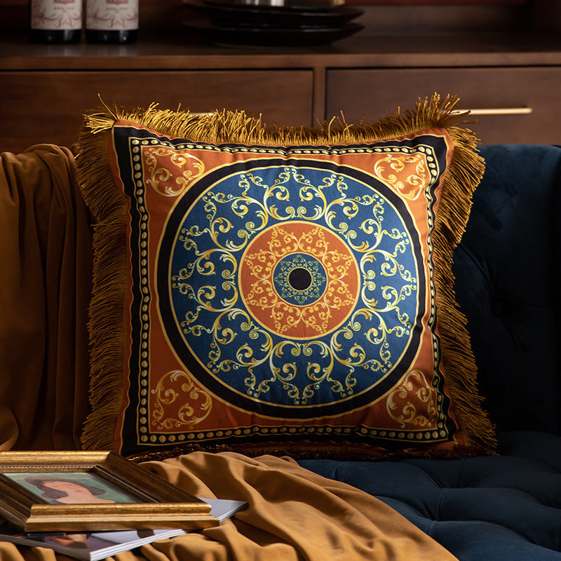 Pillow Sofa High-grade Sense Duplex Printing Tassel Waist Pillow Back Luxury Pillows Saraman Waist Pillow 45×45CM