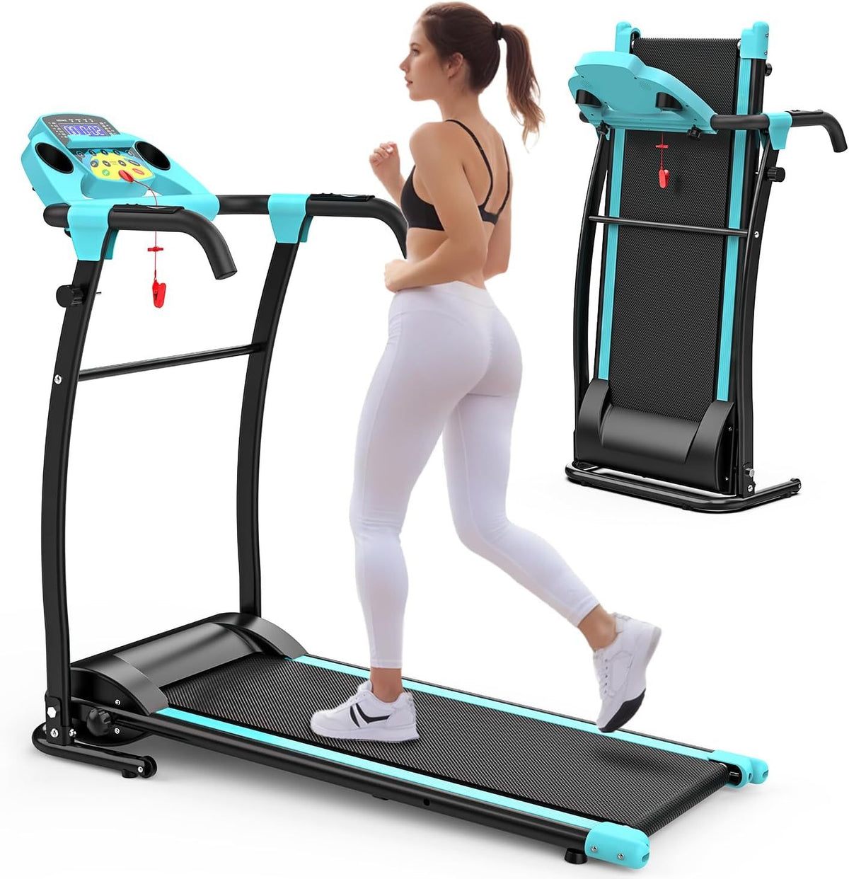 Walking Pad With Handle Bar, Foldable Treadmill 2.5HP Treadmill Under Desk 300 Lbs Capacity 2-in-1 Walking Treadmill Pad With Remote Controller For Home Office Blue