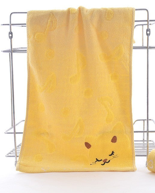 Bamboo Fiber Kitten Face Bath Towels Yellow