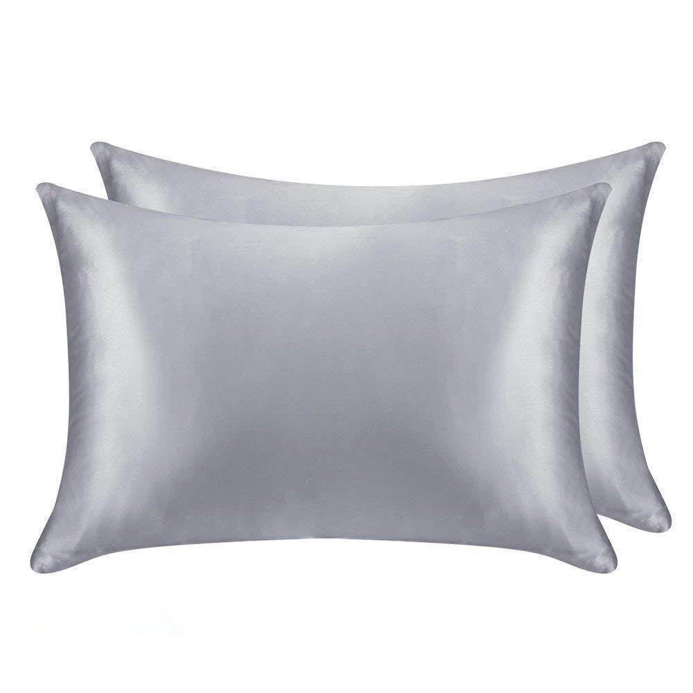 Silk Satin Zipper Pillowcase Silver gray