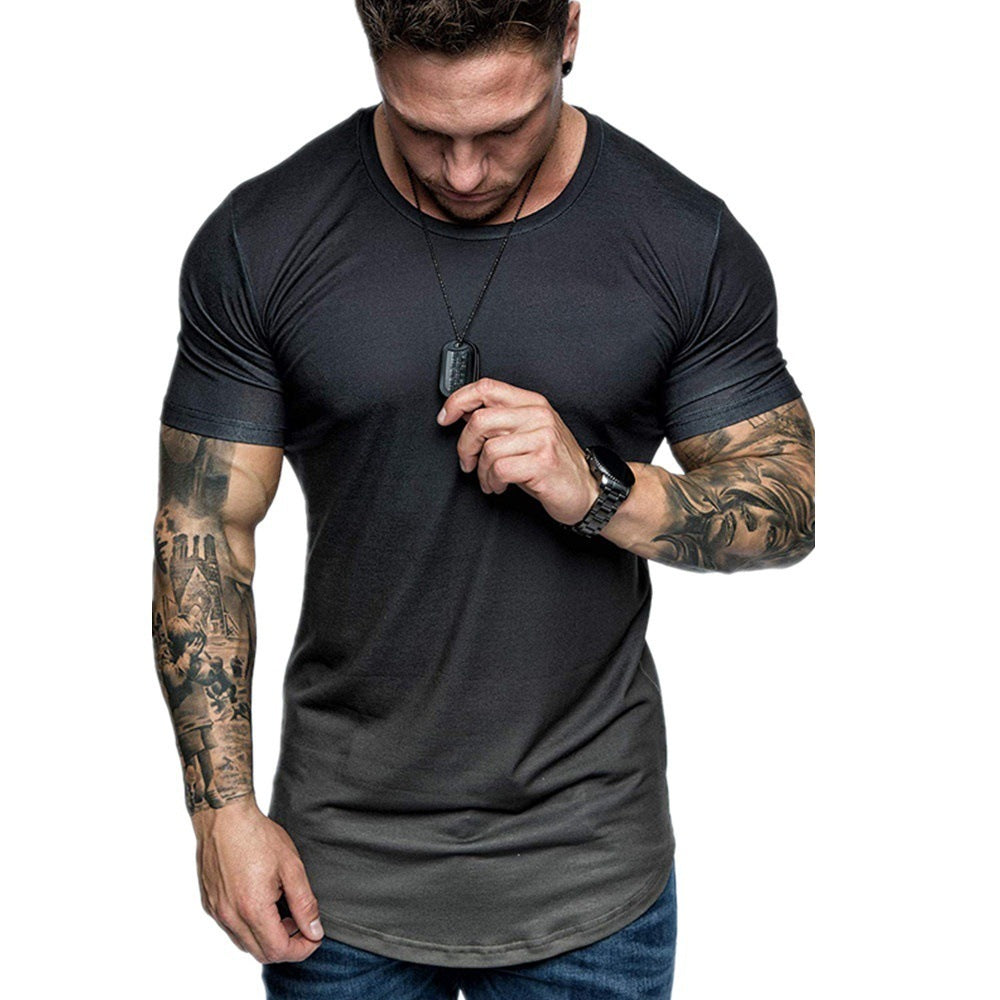 Gradient T-shirt Summer Round Neck Short Sleeve T-shirt Men Black