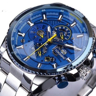 Automatic mechanical watch men's watch Blue silver belt