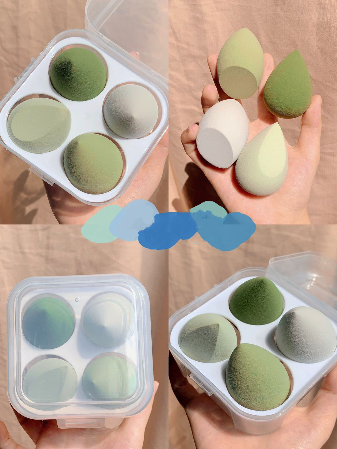 Makeup egg box Mint 4 pieces