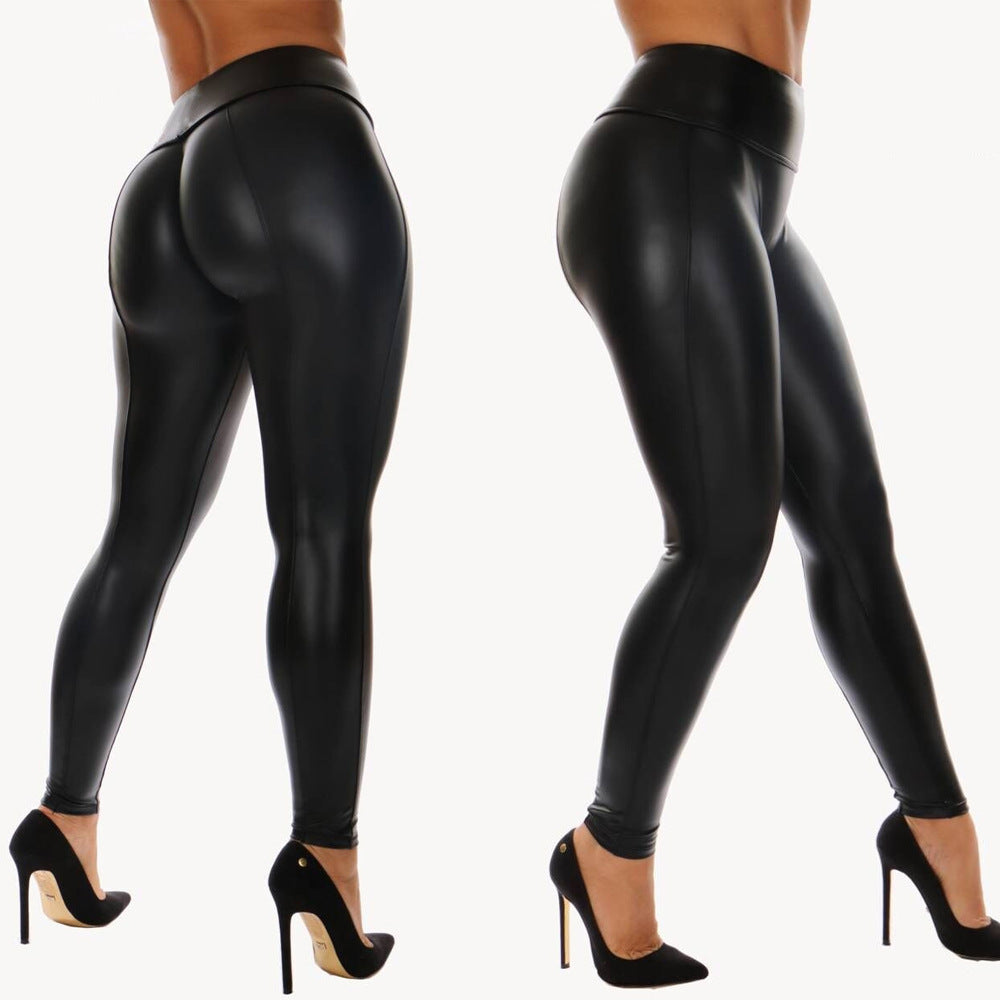 Pu Yoga Leggings Exercise Fitness Pants Women Black
