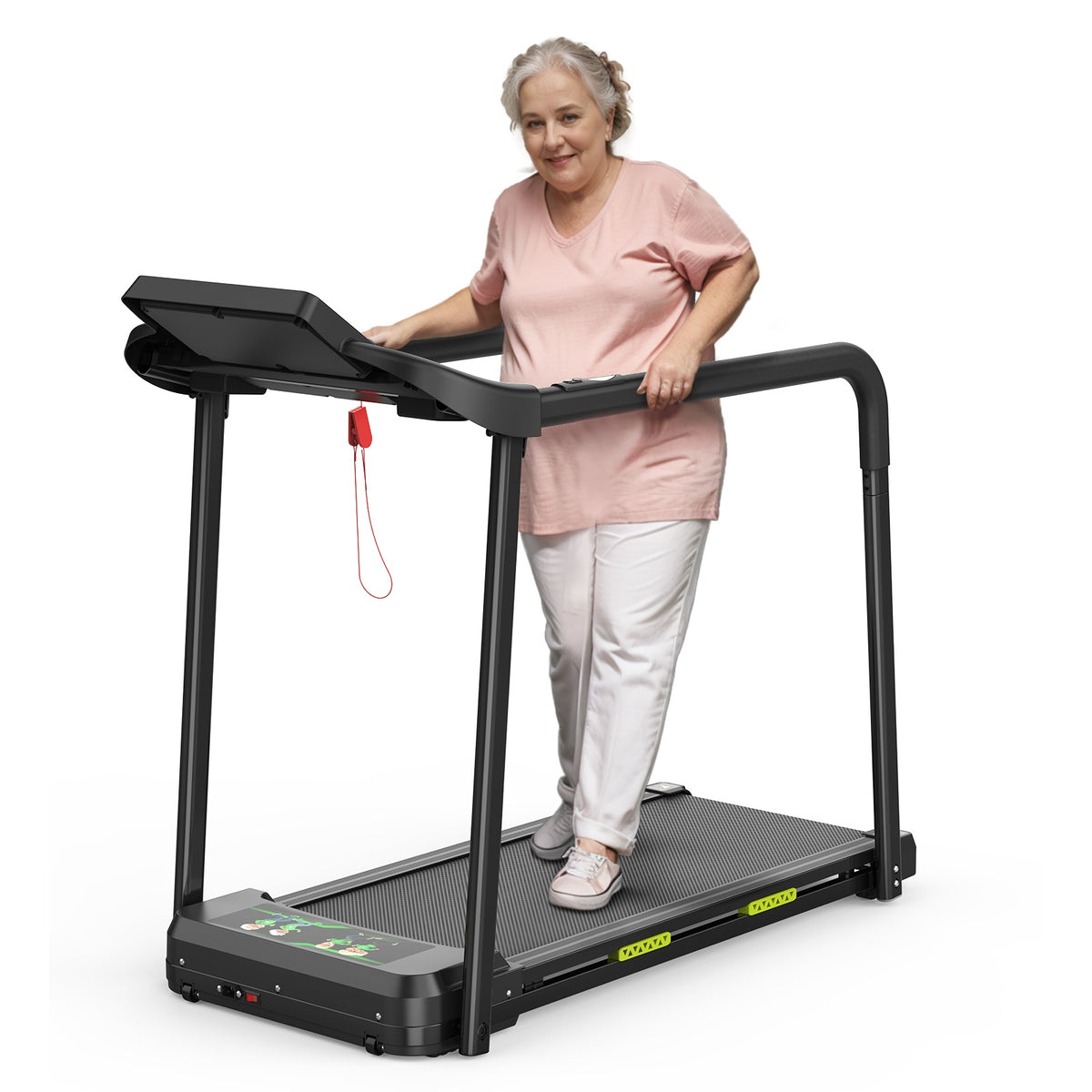 Walking Pad Treadmill For Senior, Foldable Exercise Treadmill With Stable And Safe Structural Design, Large LED Display For Elderly, Long Handrail For Balance, 300 Lbs Capacity Home treadmill