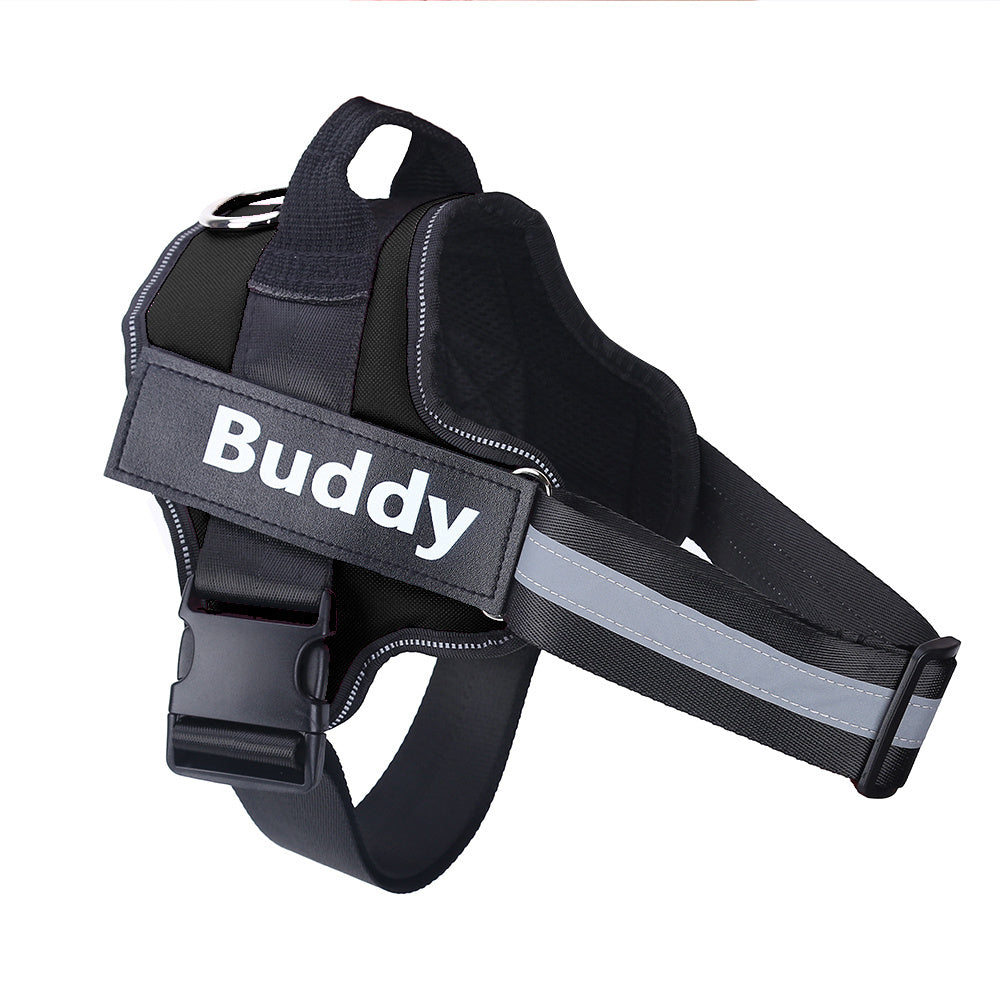 Personalized Dog Harness NO PULL Reflective Breathable Adjustable Pet Harness Vest For Small Large Dog Custom Patch Pet Supplies Black