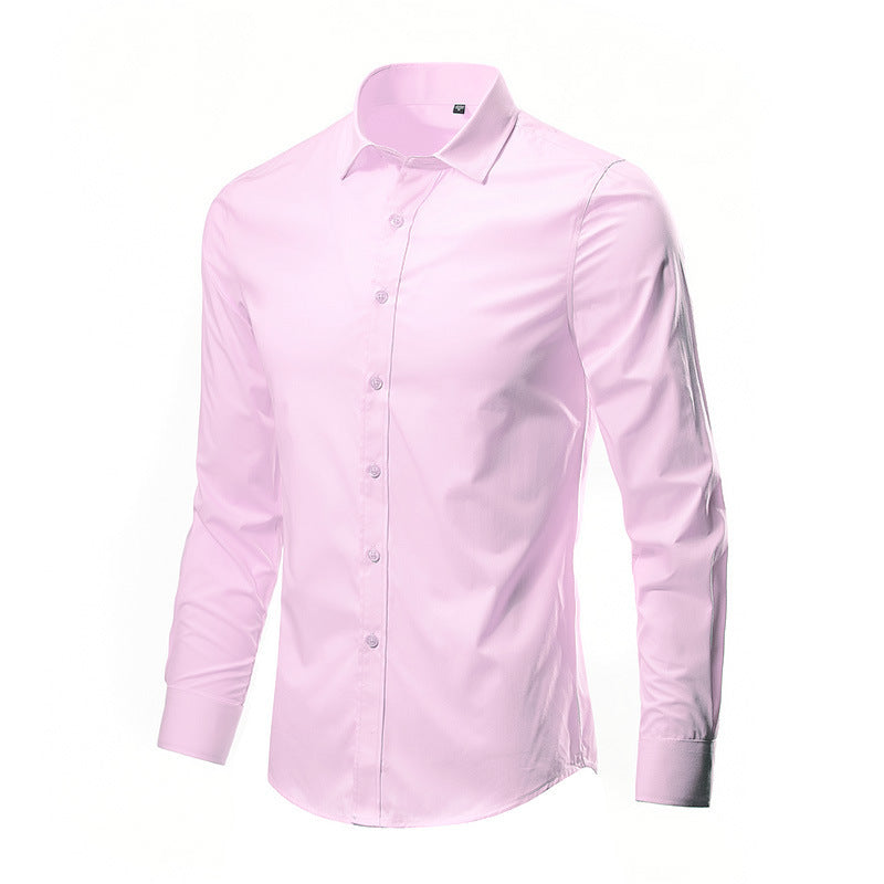 Simple Trendy Long-sleeve Slim Shirt Pink