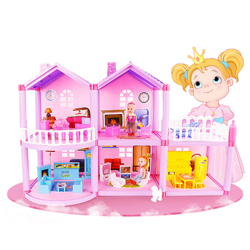House Doll House Villa DIY Assembled House Pink