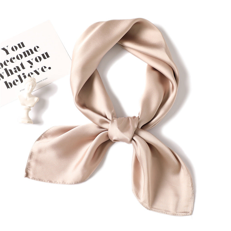 Simple Solid Color Silk-like Hair-tied Scarf