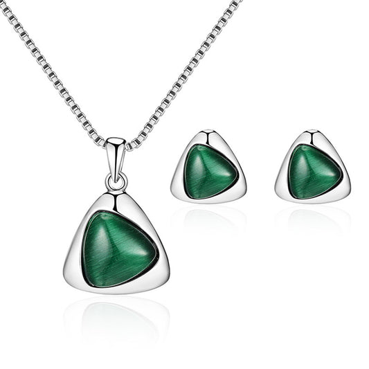 Geometric Triangle Cat-eye Necklace And Earrings Suite