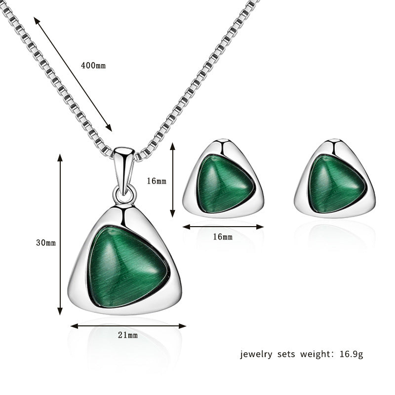 Geometric Triangle Cat-eye Necklace And Earrings Suite