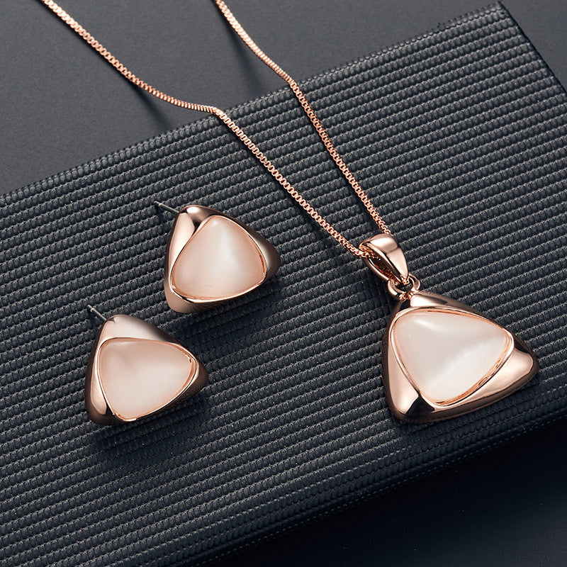 Geometric Triangle Cat-eye Necklace And Earrings Suite