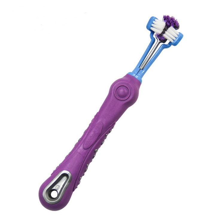 Three Sided Pet Toothbrush Dog Brush Bad Breath Tartar Teeth Care Violet