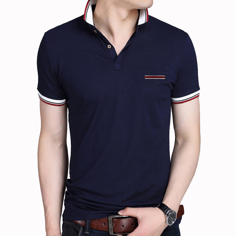 Lapel short sleeve T-shirt men Blue