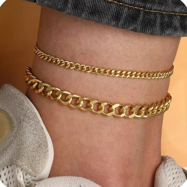 18K Gold Bold Cuban Link Chain Anklet Grinding Chain Fashion 3mmto7mm