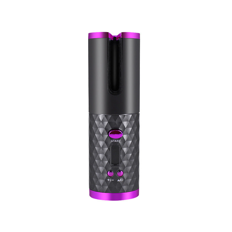 Rechargeable Automatic Hair Curler Women Portable Hair Curling Iron LCD Display Ceramic Curly Rotating Curling Wave Styer Black USB