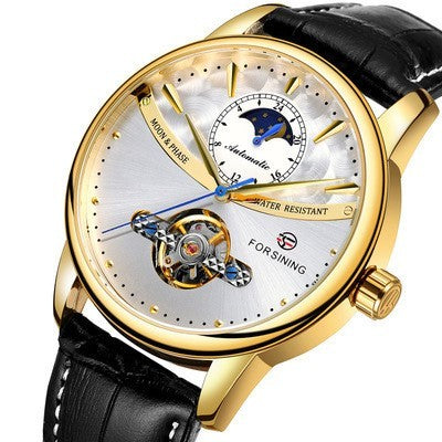 Automatic mechanical watch men's watch Gold white black belt