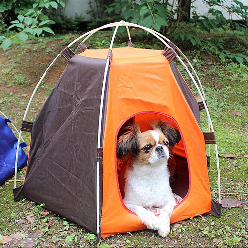 Camping Indoor Outdoor Pet Tent Small Dog Cat House Sunscreen Portable Foldable Puppy Kennel Cat Nest Dog Sleeping Bed Orange 65×55×25cm