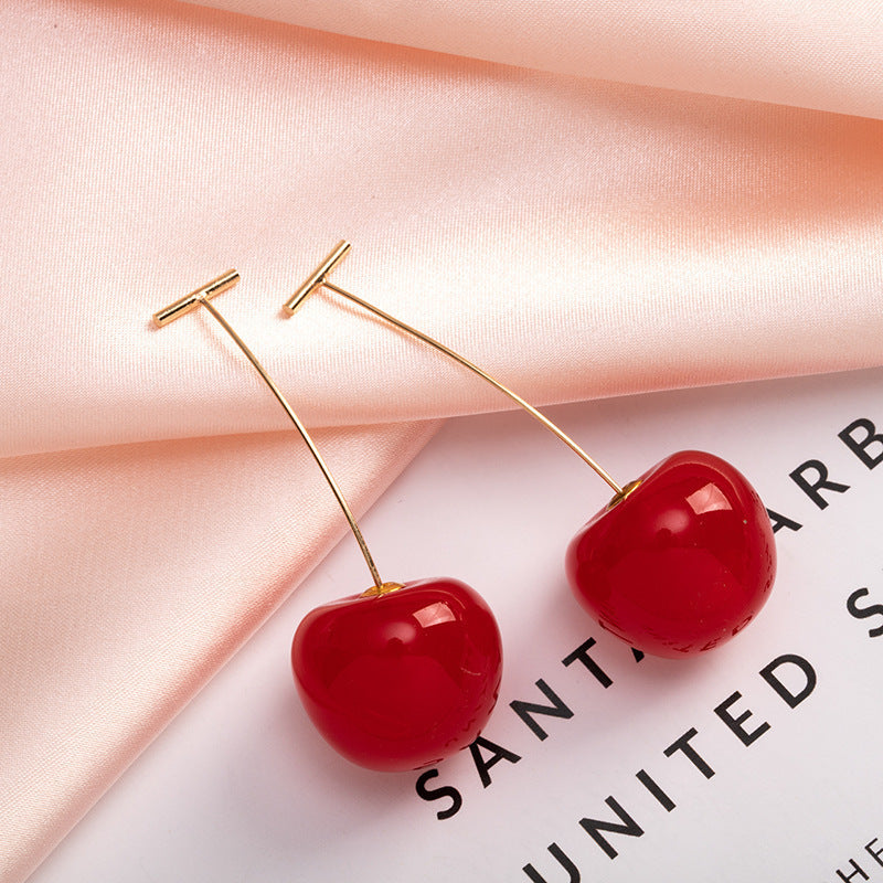 Red Cherry Fruit Acrylic Design Earrings Large Red