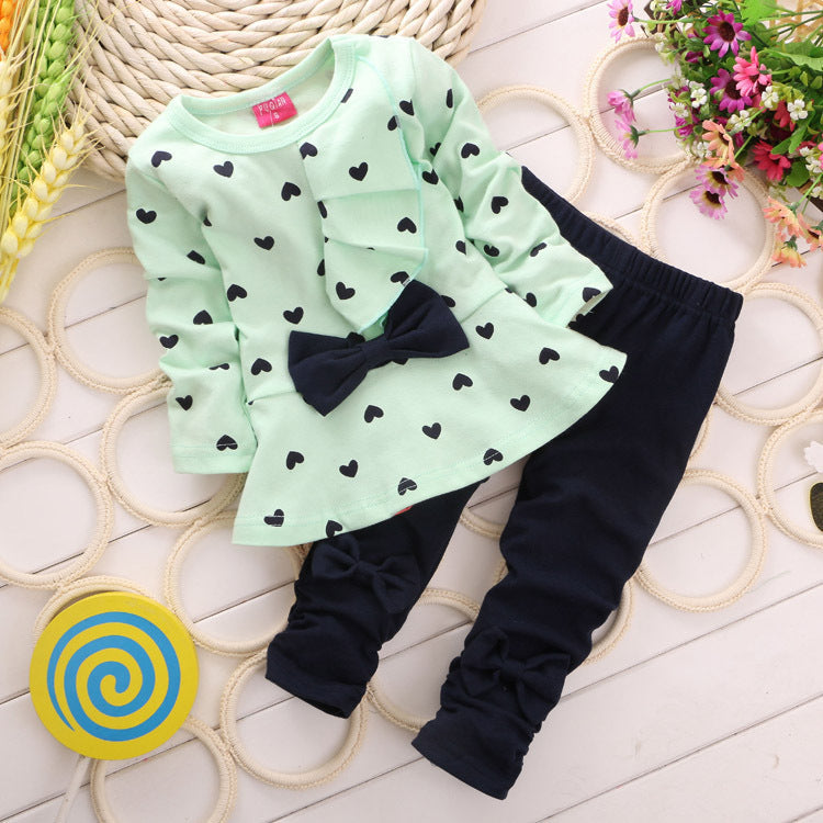 Love bow girl set Light green