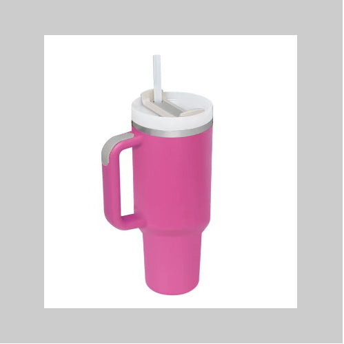 Personalized DIY Straw Coffee Insulation Cup With Handle Portable Car Stainless Steel Water Bottle Large Capacity Travel BPA Free Thermal Mug Roseo